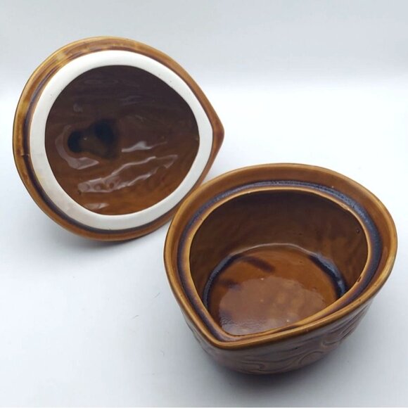 Vintage ROC Taiwan Glazed Ceramic Squirrel On Walnut Lidded Candy Dish - Picture 5 of 8